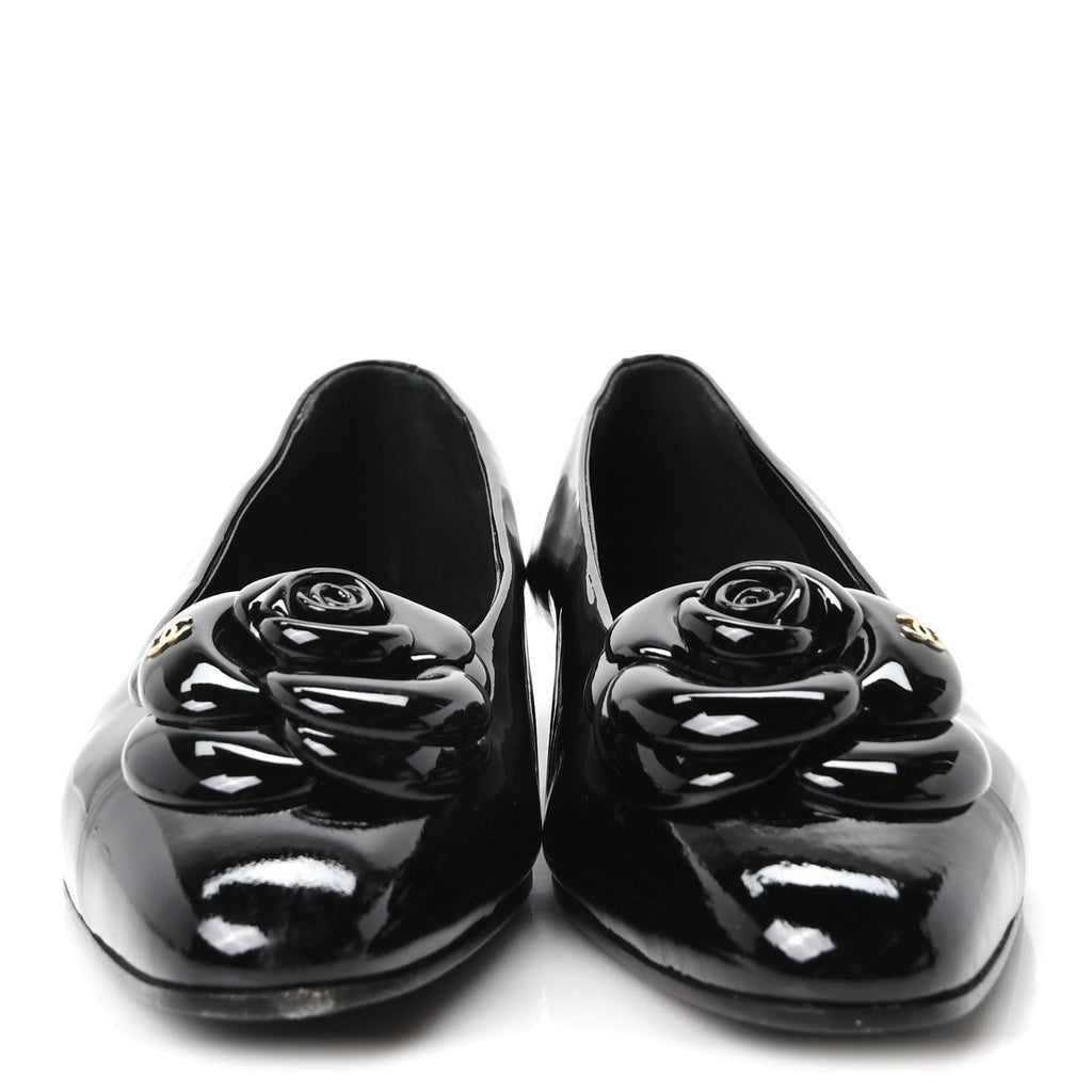 Patent Camellia Ballerina Flats  40 Black