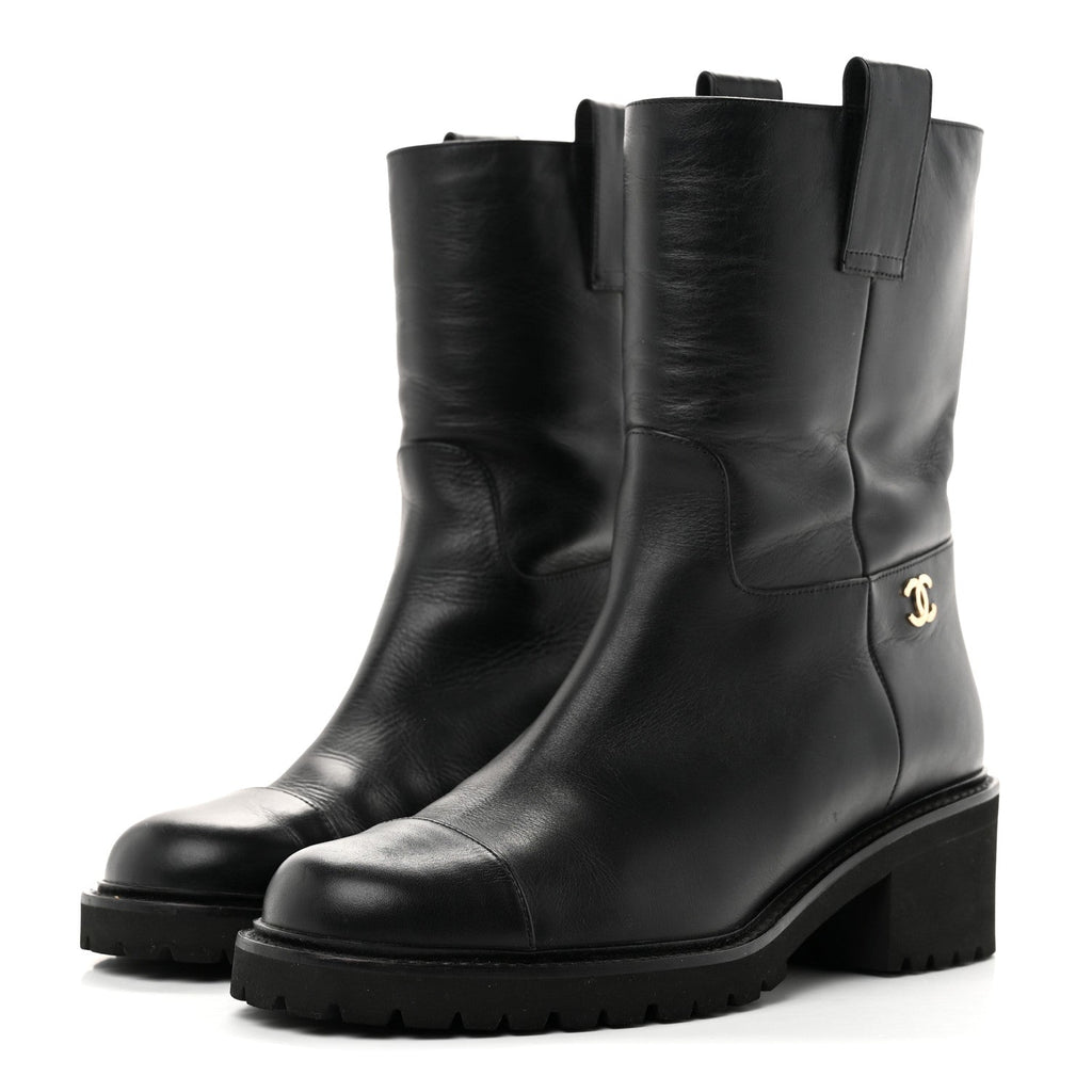 Calfskin CC Ankle Boots 39 Black