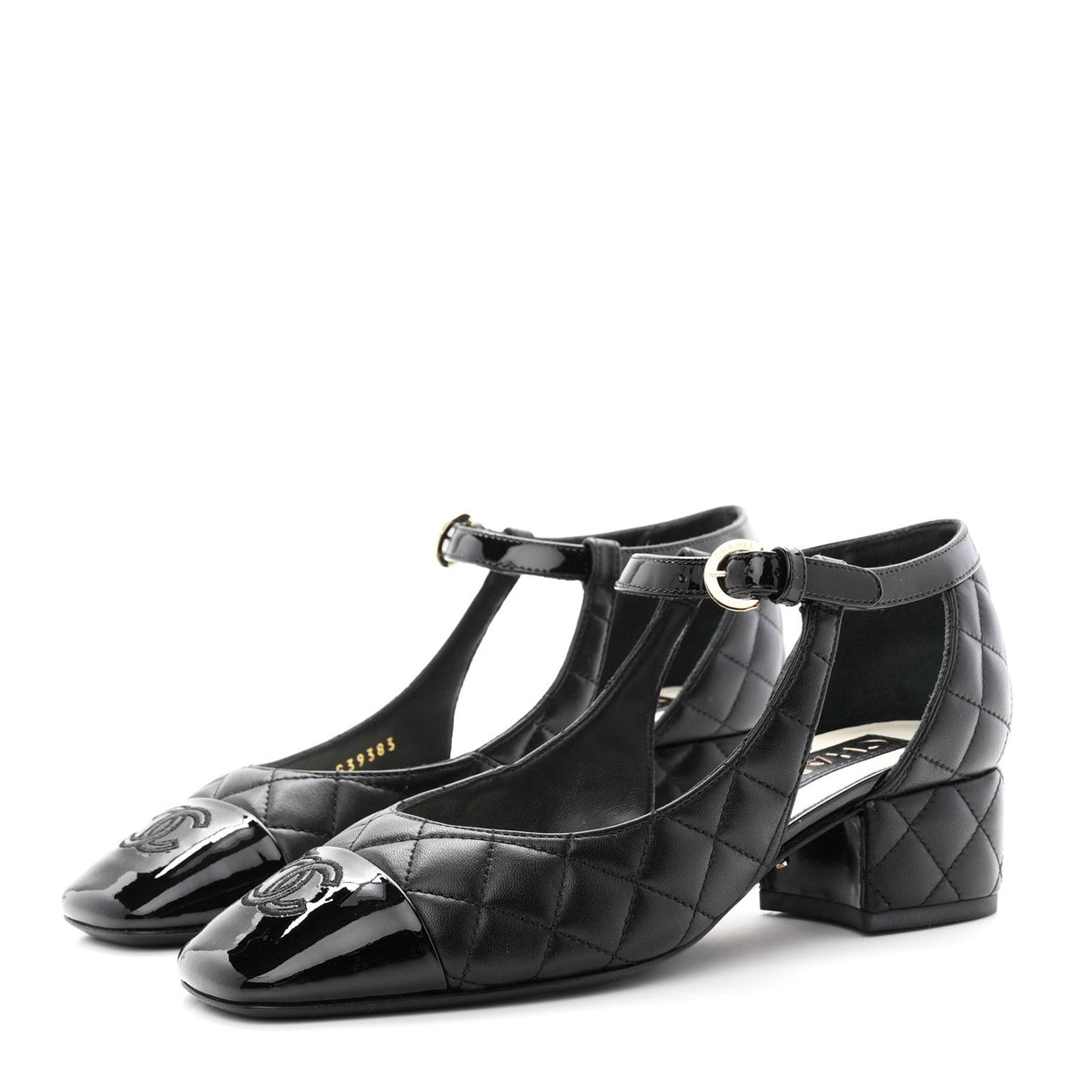 Lambskin Patent Quilted Cap Toe Mary Jane Flats 36 Black