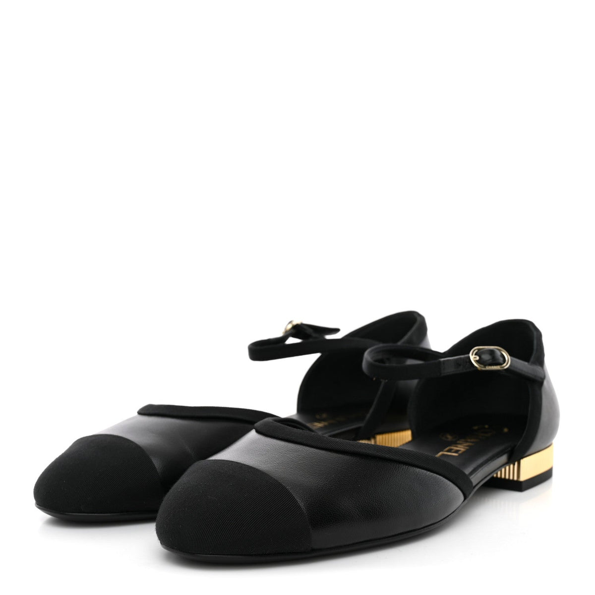 Lambskin Grosgrain Cap Toe Mary Jane Flats 38.5 Black