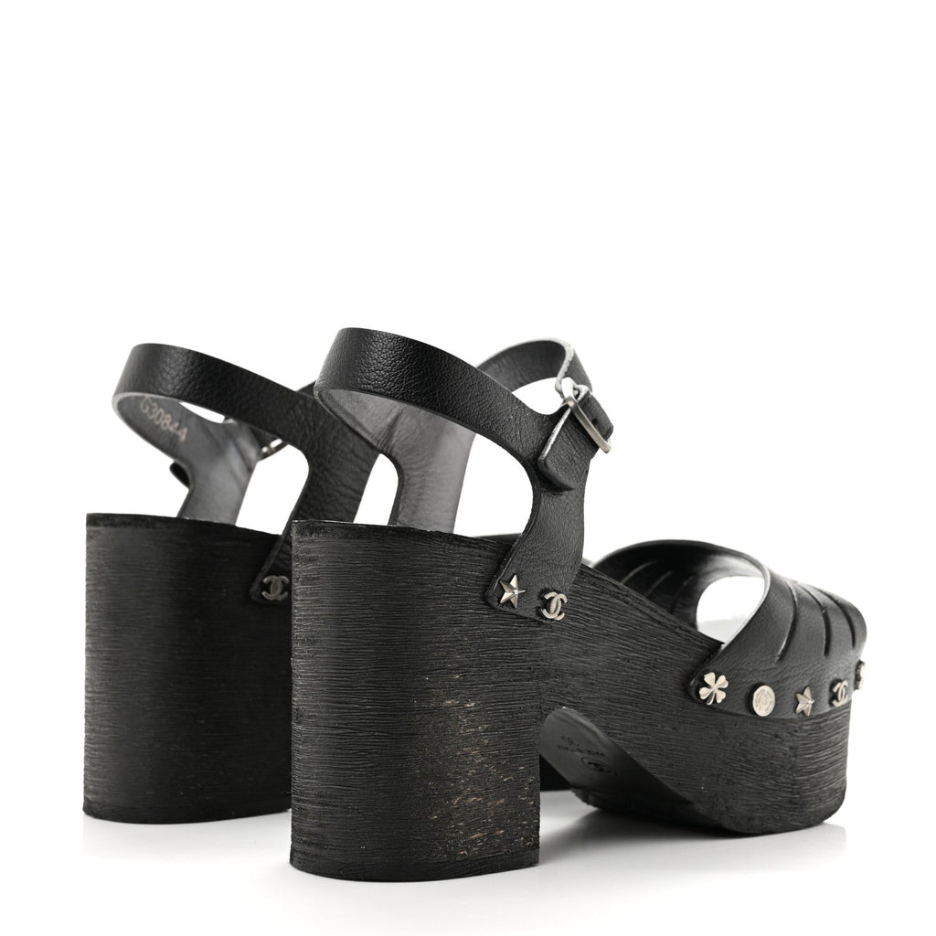 Goatskin Studded Platform Sandals 35 Black