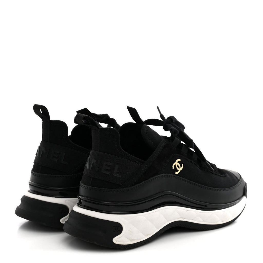 Velvet Calfskin Mixed Fibers CC Sneakers 40 Black