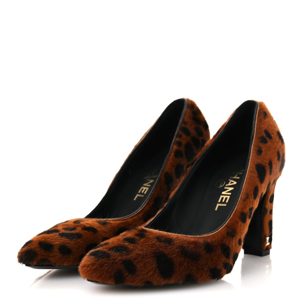 Pony Hair Lambskin Pumps 37 Brown Black