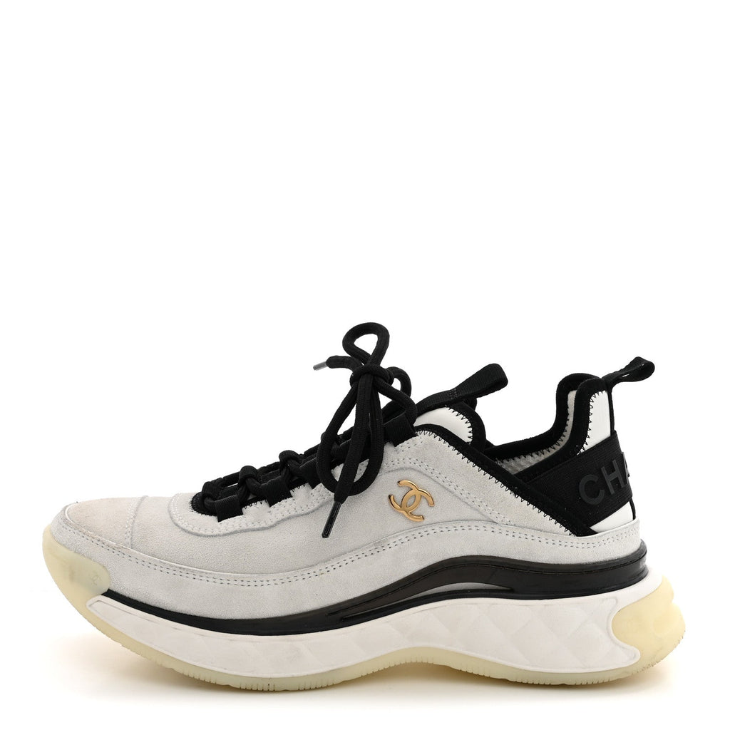 Suede Calfskin Nylon Grosgrain CC Sneakers 37.5 White