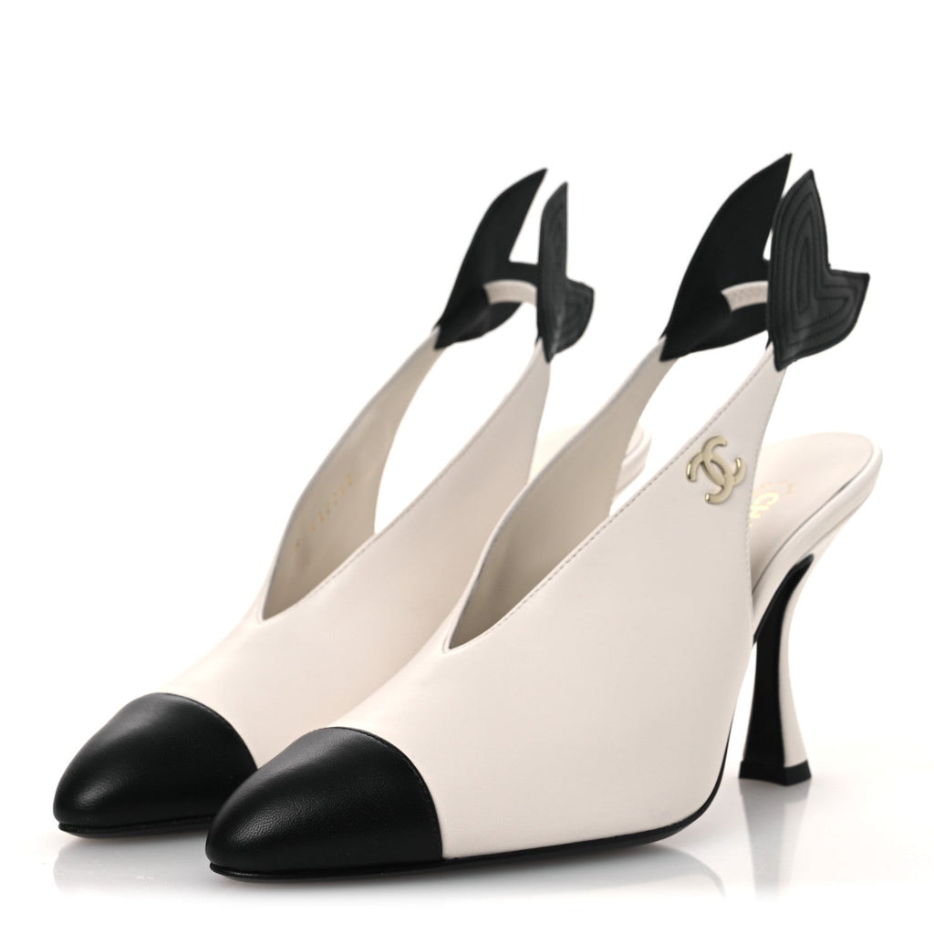 Lambskin Slingback Pumps 36.5 White Black