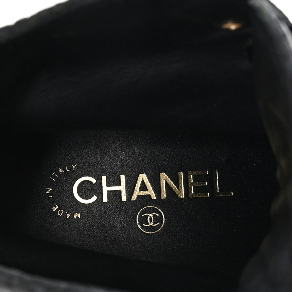 Shiny Calfskin Velvet Pearl Combat Short Boots 37.5 Black