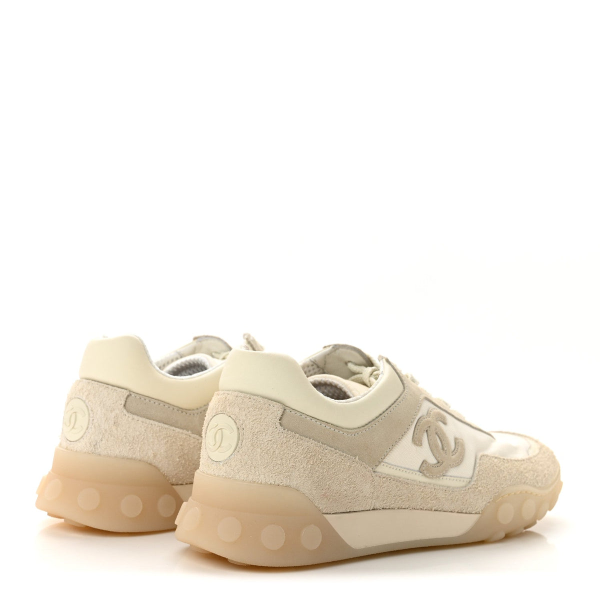 Mixed Fibers Suede Calfskin Womens CC Sneakers 37.5 Ivory