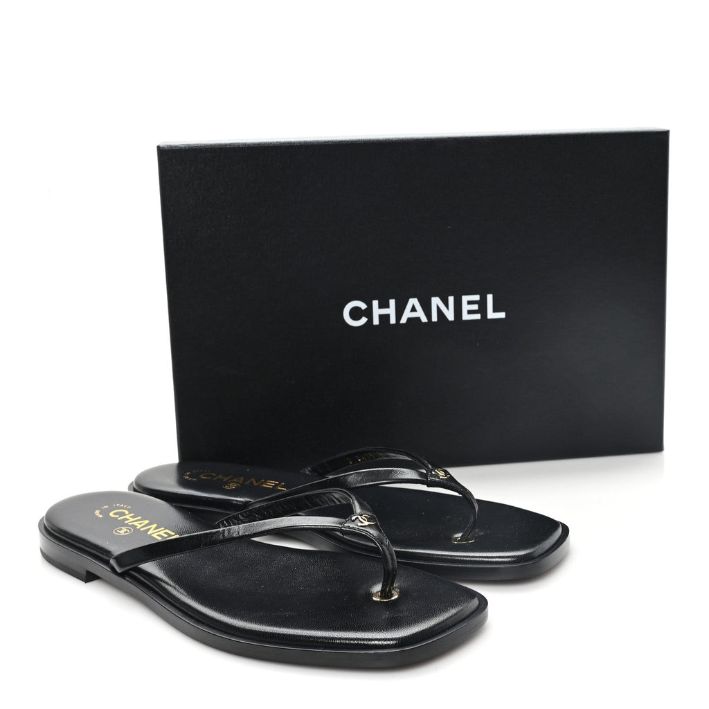 Goatskin CC Times Square Thong Sandals 39 Black