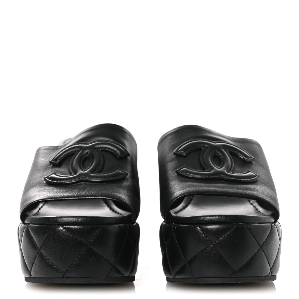 Lambskin Quilted CC Platform Mules 40 Black