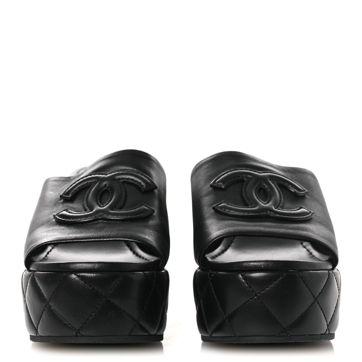 Lambskin Quilted CC Platform Mules 40 Black