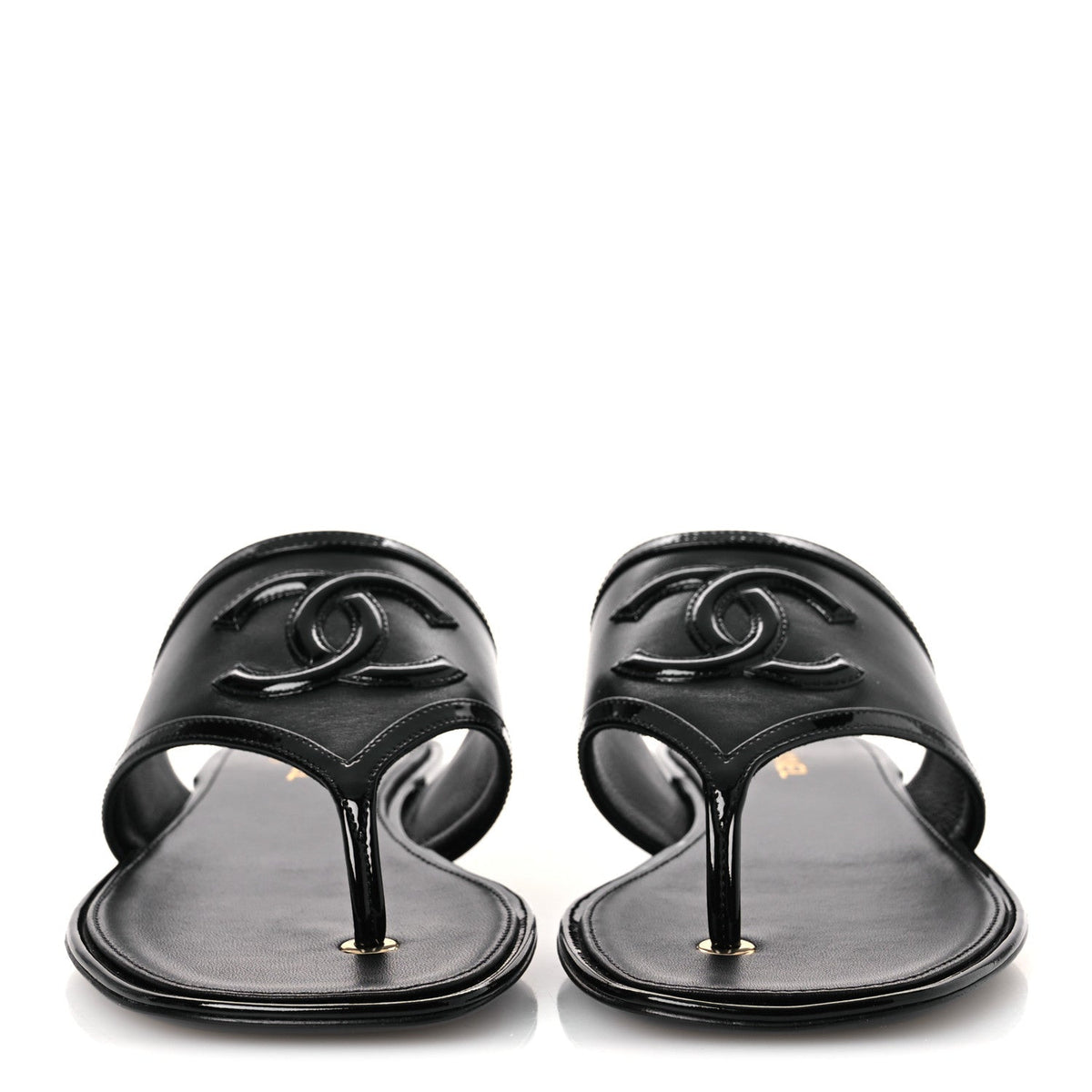 Lambskin Patent Calfskin CC Thong Sandals 39 Black
