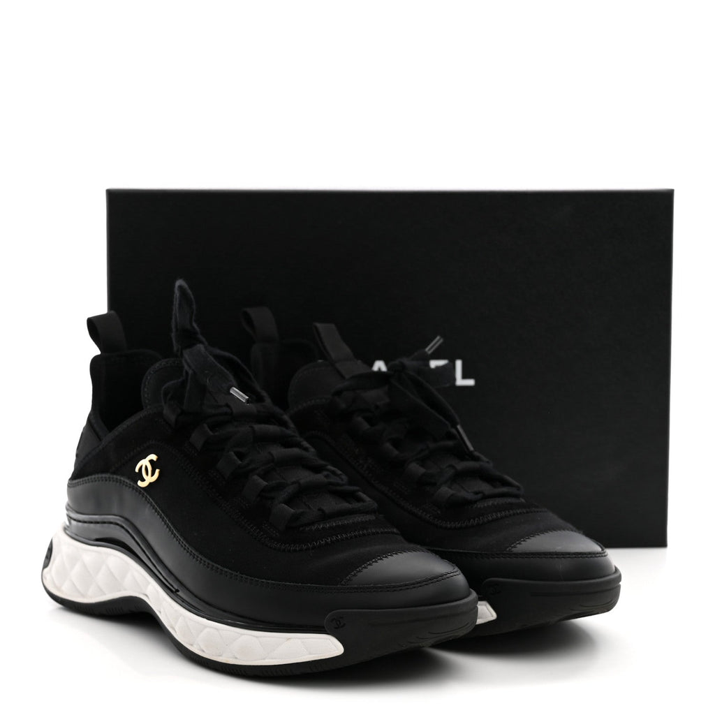 Velvet Calfskin Mixed Fibers CC Sneakers 40 Black