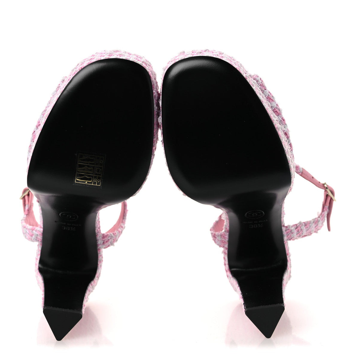 Tweed Crystal CC Platform Sandals 38.5 Light Pink
