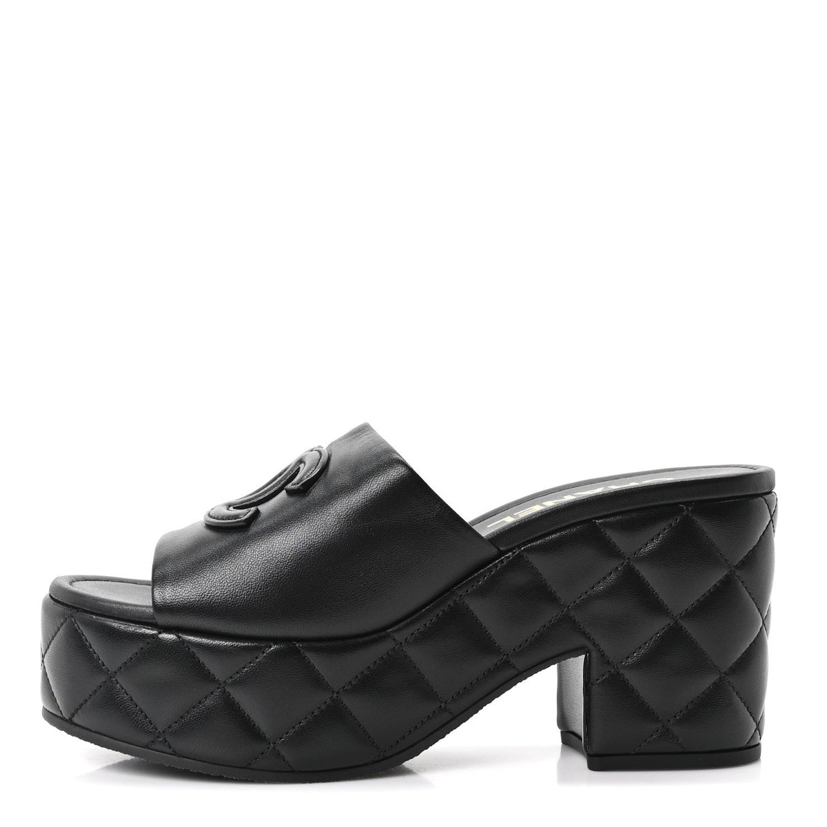Lambskin Quilted CC Platform Mules 38.5 Black