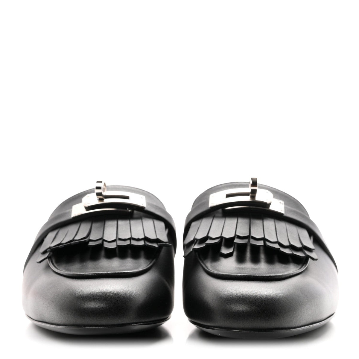 Fringed Calfskin Oz Mules 36.5 Black
