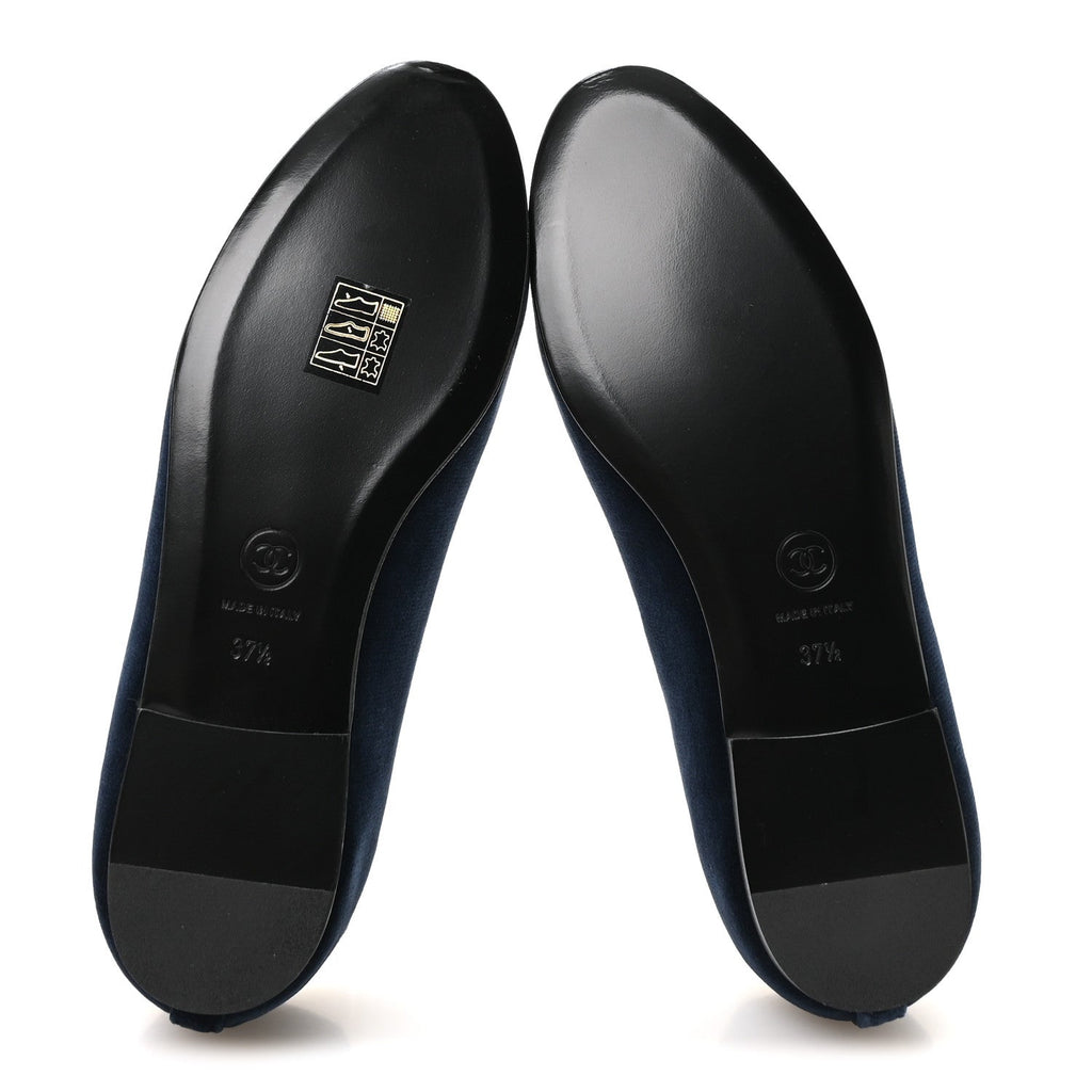Velvet Grosgrain Cap Toe CC Ballerina Flats 37.5 Navy Black