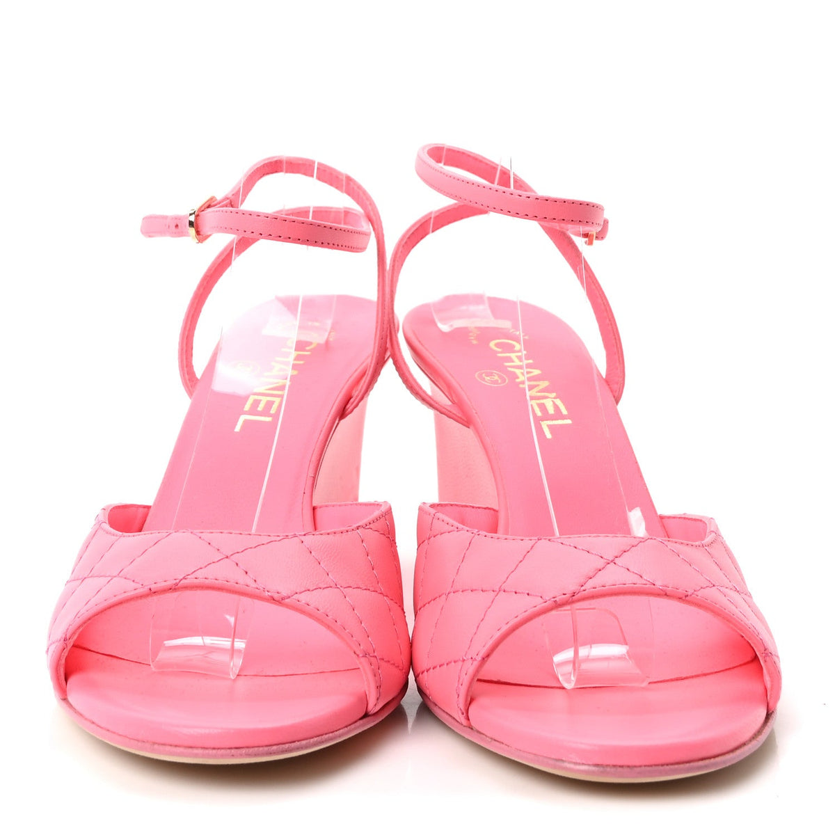 Lambskin Patent Quilted Wedge Sandals 37.5 Pink