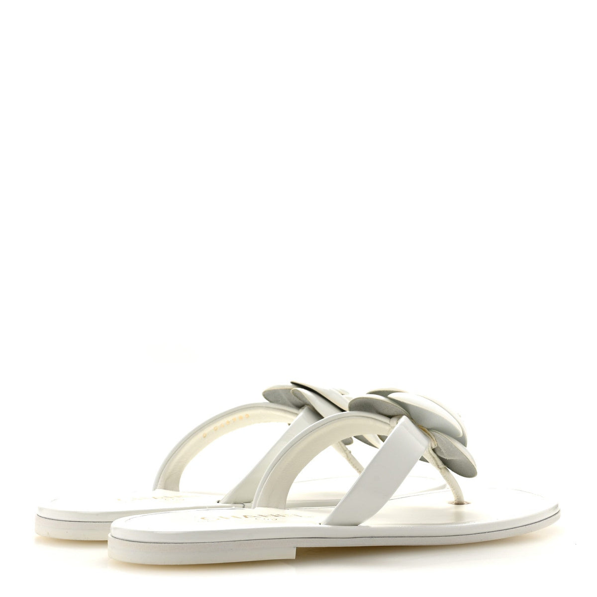 Patent Calfskin Camellia Thong Sandals 37.5 White