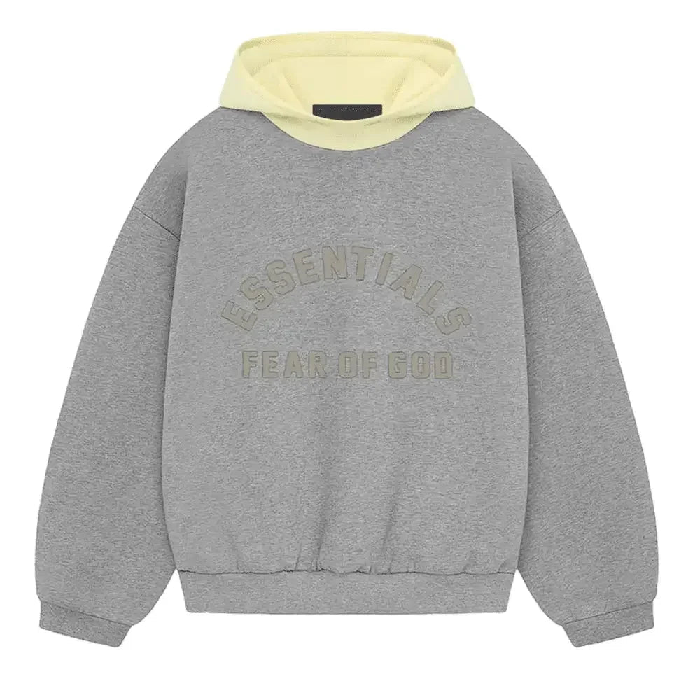 Fear of God Essentials SS24 Nylon Fleece Hoodie Dark Heather Oatmeal Garden Yellow