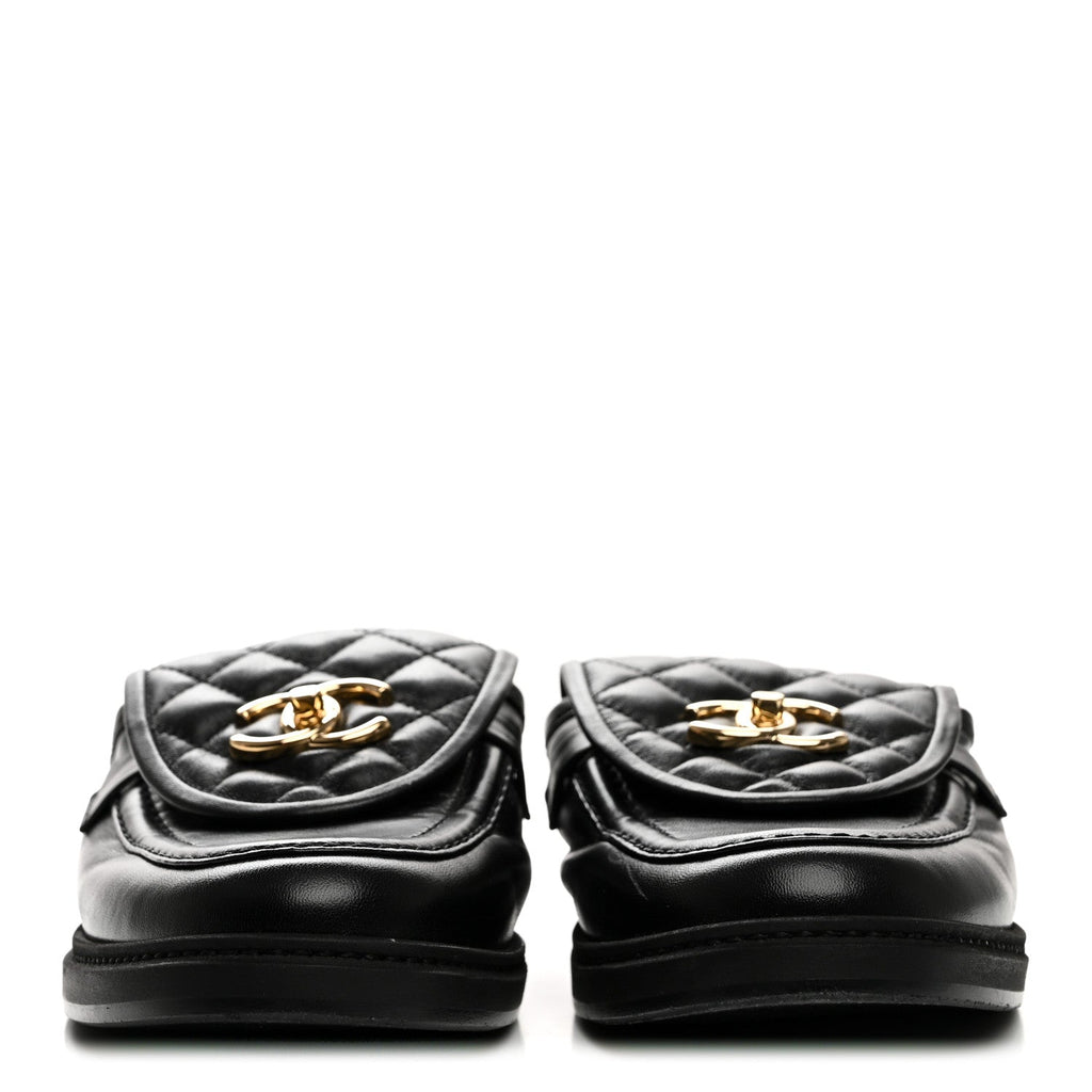 Lambskin Quilted CC Turnlock Mules 39.5 Black