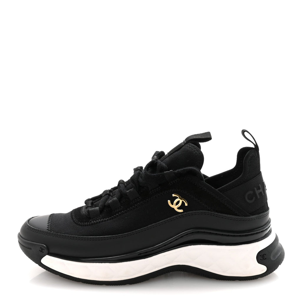 Velvet Calfskin Mixed Fibers CC Sneakers 36.5 Black