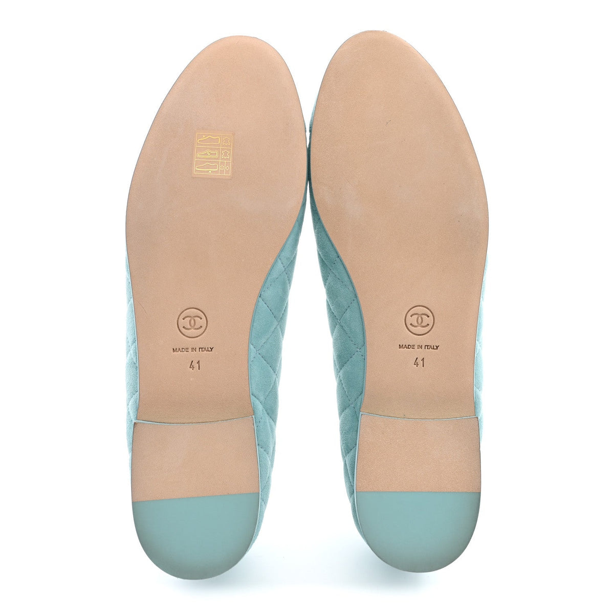 Suede Calfskin Quilted Cap Toe CC Ballerina Flats 41 Light Blue