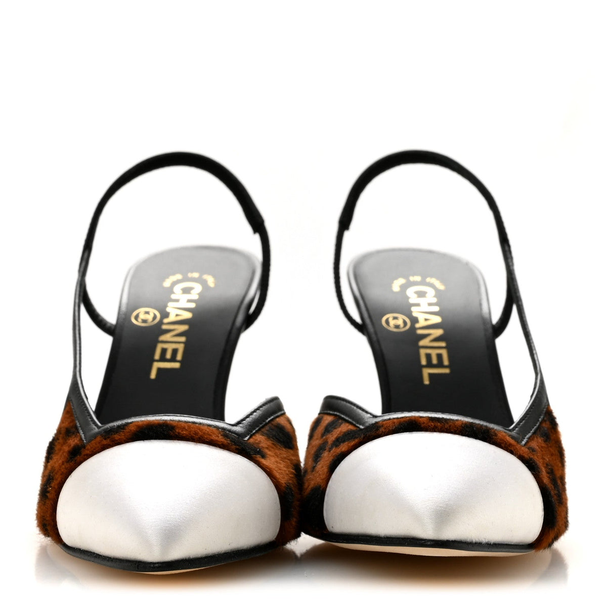 Lambskin Mixed Fibers Cap Toe CC Slingback Flats 36.5 Brown Black White