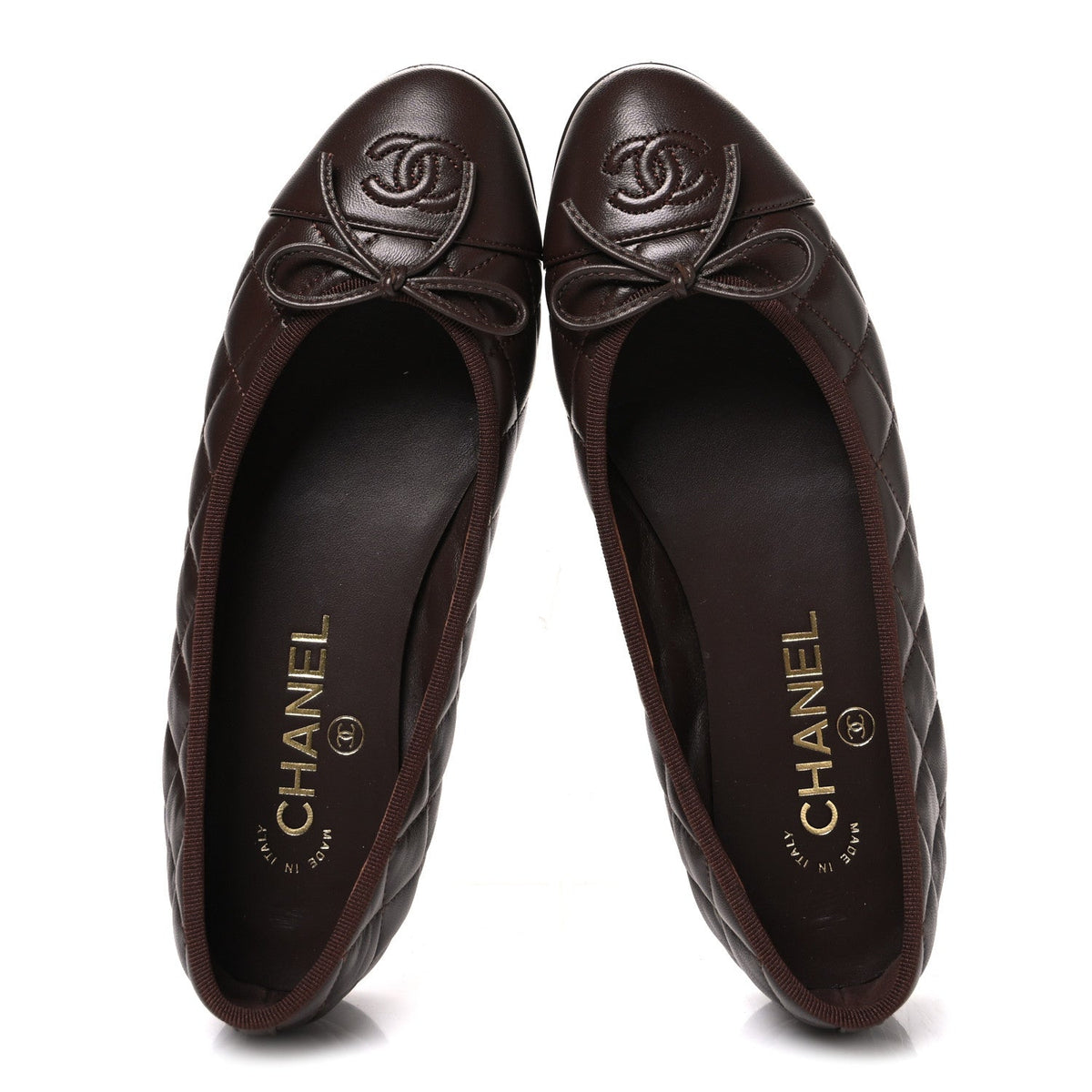Lambskin Quilted CC Cap Toe Ballerina Flats 36.5 Dark Brown