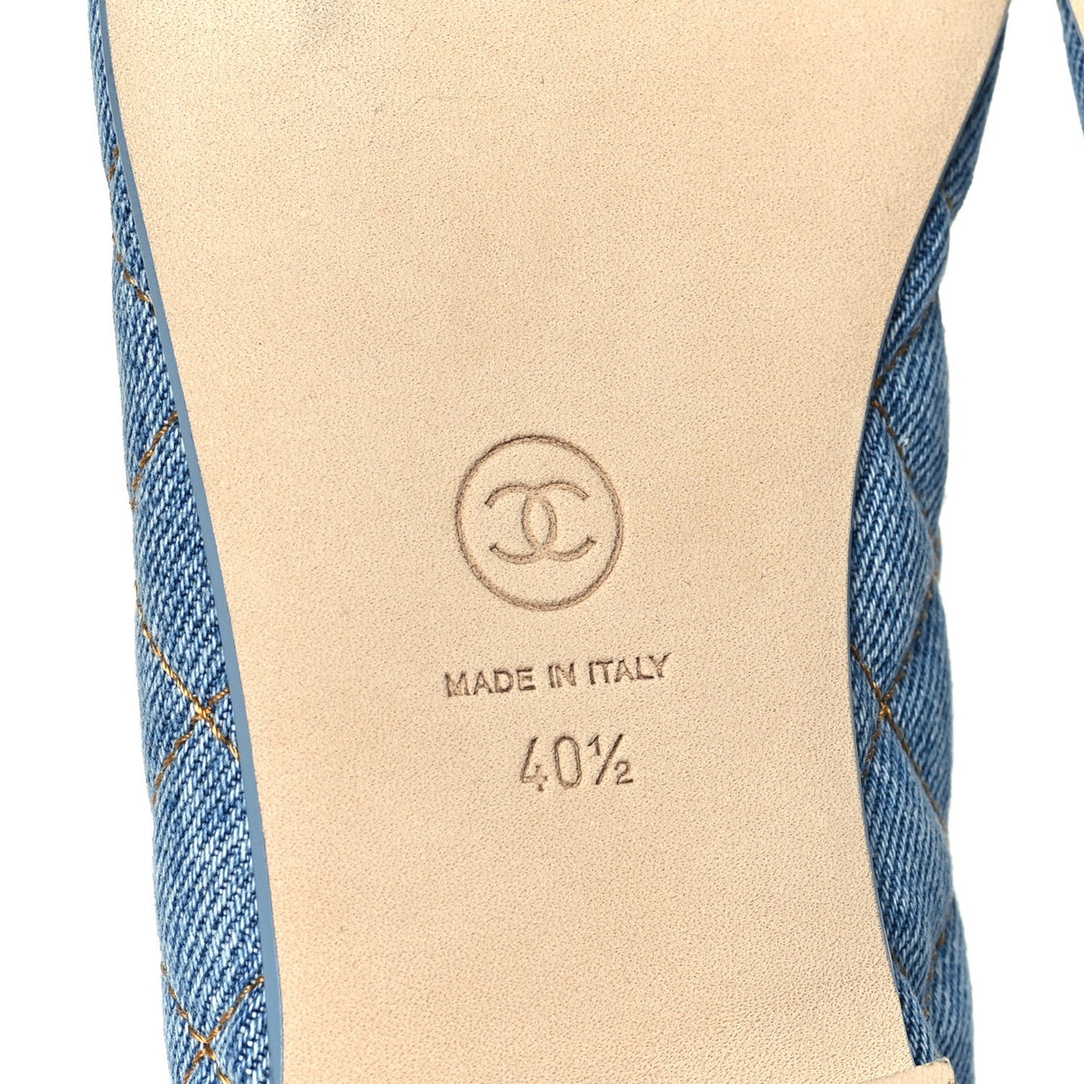 Denim Quilted Cap Toe CC Ballerina Flats 40.5 Light Blue