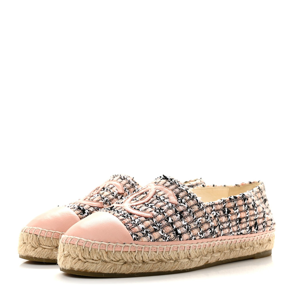 Tweed Lambskin CC Espadrilles 38 Pink