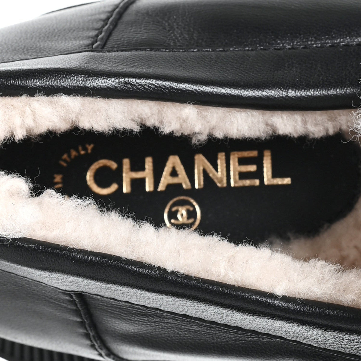 Lambskin Shearling Quilted CC Turnlock Loafers 39 Black