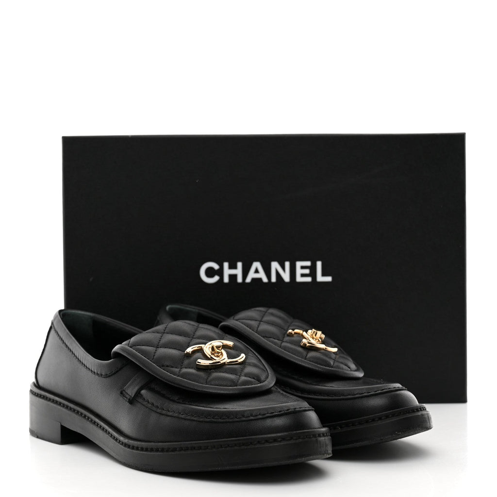 Lambskin Quilted CC Turnlock Loafers 37.5 Black 37.5 Black