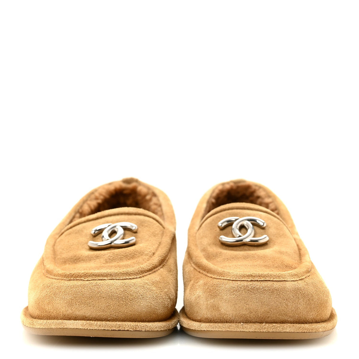 Suede Calfskin CC Loafers 37.5 Dark Beige