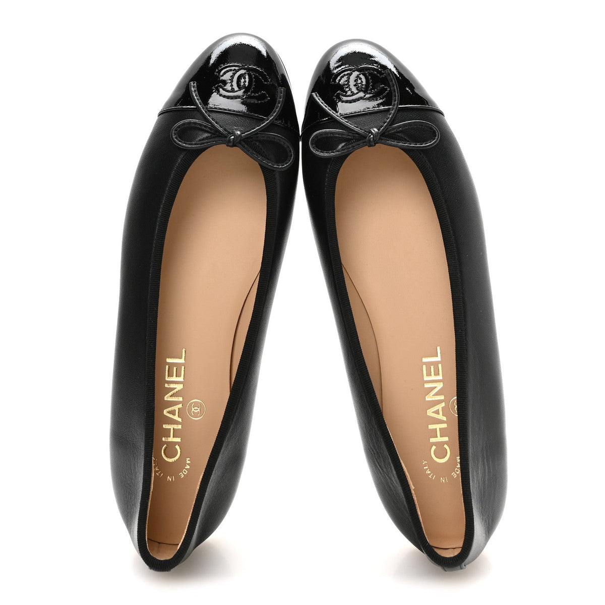 Lambskin Patent Cap Toe Ballerina Flats 39.5 Black