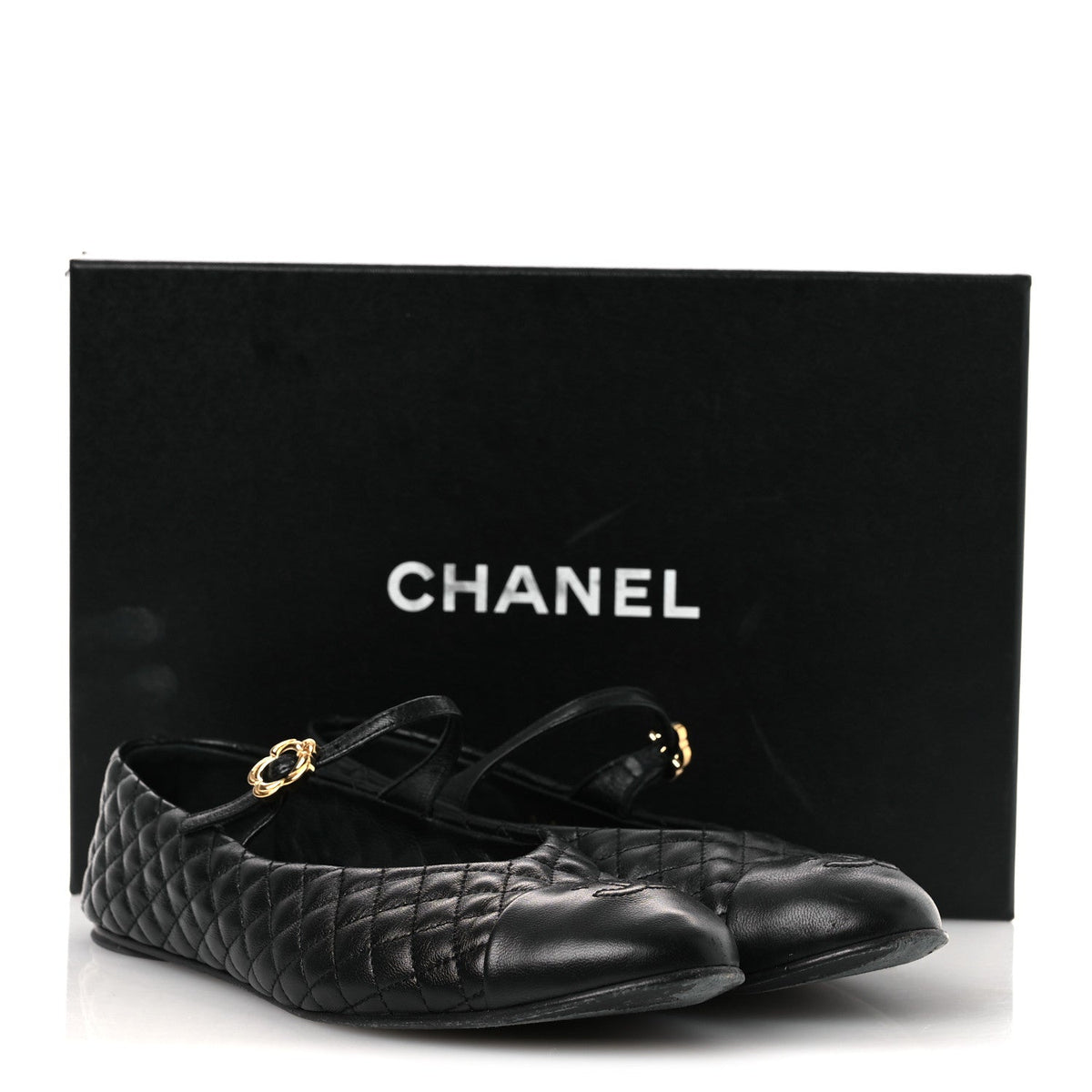 Lambskin Quilted Mary Jane Flats 38.5 Black